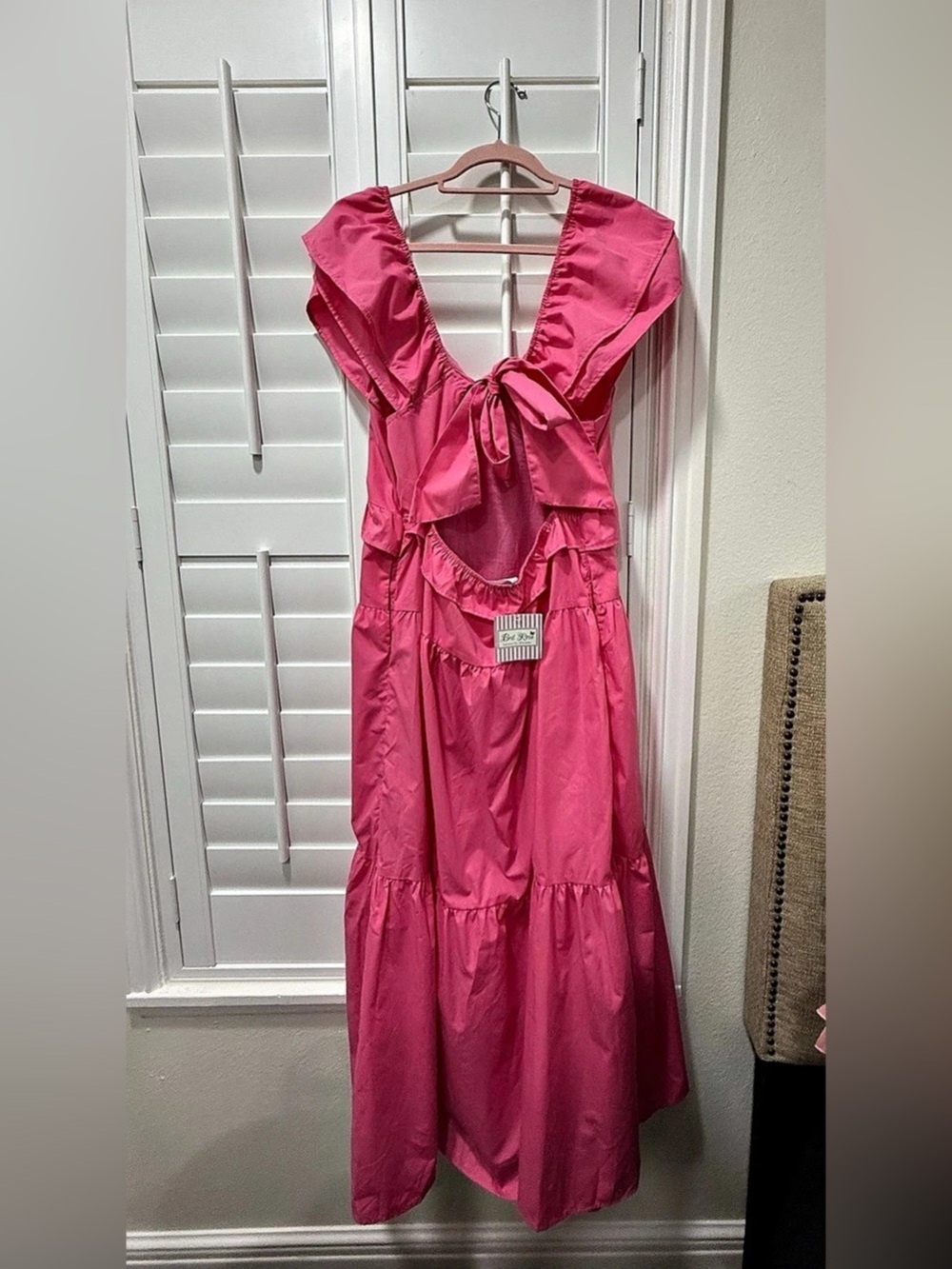 Ces Femme Pink Ruffle Tiered Midi Dress Size Large Like New
